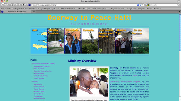 image of the homepage for Doorway to Peace Haiti
